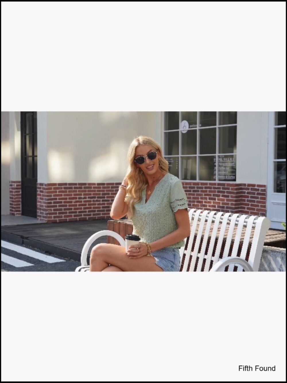 V Neck Short Sleeve Lace Eyelet Blouse Dressy Casual Summer Top - Picture 7 of 7